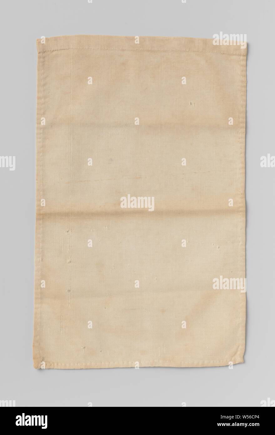 Blatt, ein grobes Leinen Blatt, der an drei Seiten mit einem schmalen Saum, Top mit breiten Saum eingefasst., anonym, Niederlande, C. 1750 - C. 1850, Leinen (Material), L 29,0 cm x W 18,5 cm Stockfoto