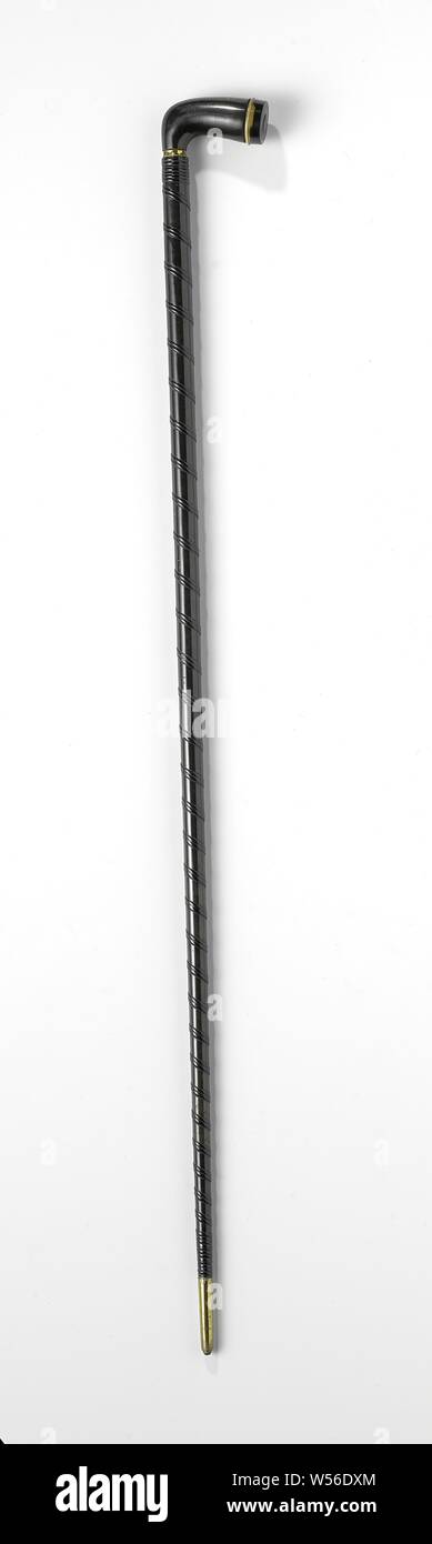 Walking Stick mit Rippe und Rohr-förmige Taste abgedeckt, Spazierstock mit schwarzen Rippe abgedeckt. Den Knopf in der Form eines Rohres von Horn., Steinberg, London, C. 1815 - C. 1840, Love, pijpekop, mondstuk, Ring, markanten (Metallverarbeitung), l 89,5 cm Stockfoto