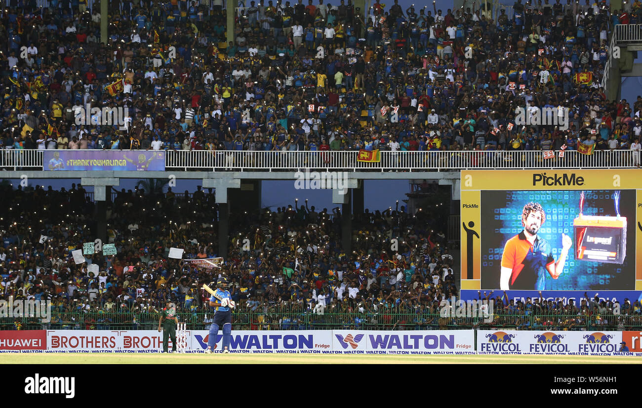 Juli 26, 2019, Colombo, Western Province, Sri Lanka: Sri Lankan Bowler Lasith Malinga während der ersten Tag International Cricket Match zwischen Sri Lanka und Bangladesch auf der R. Premadasa Stadium in Colombo am 26. Juli 2019. Credit: Pradeep Dambarage/ZUMA Draht/Alamy leben Nachrichten Stockfoto