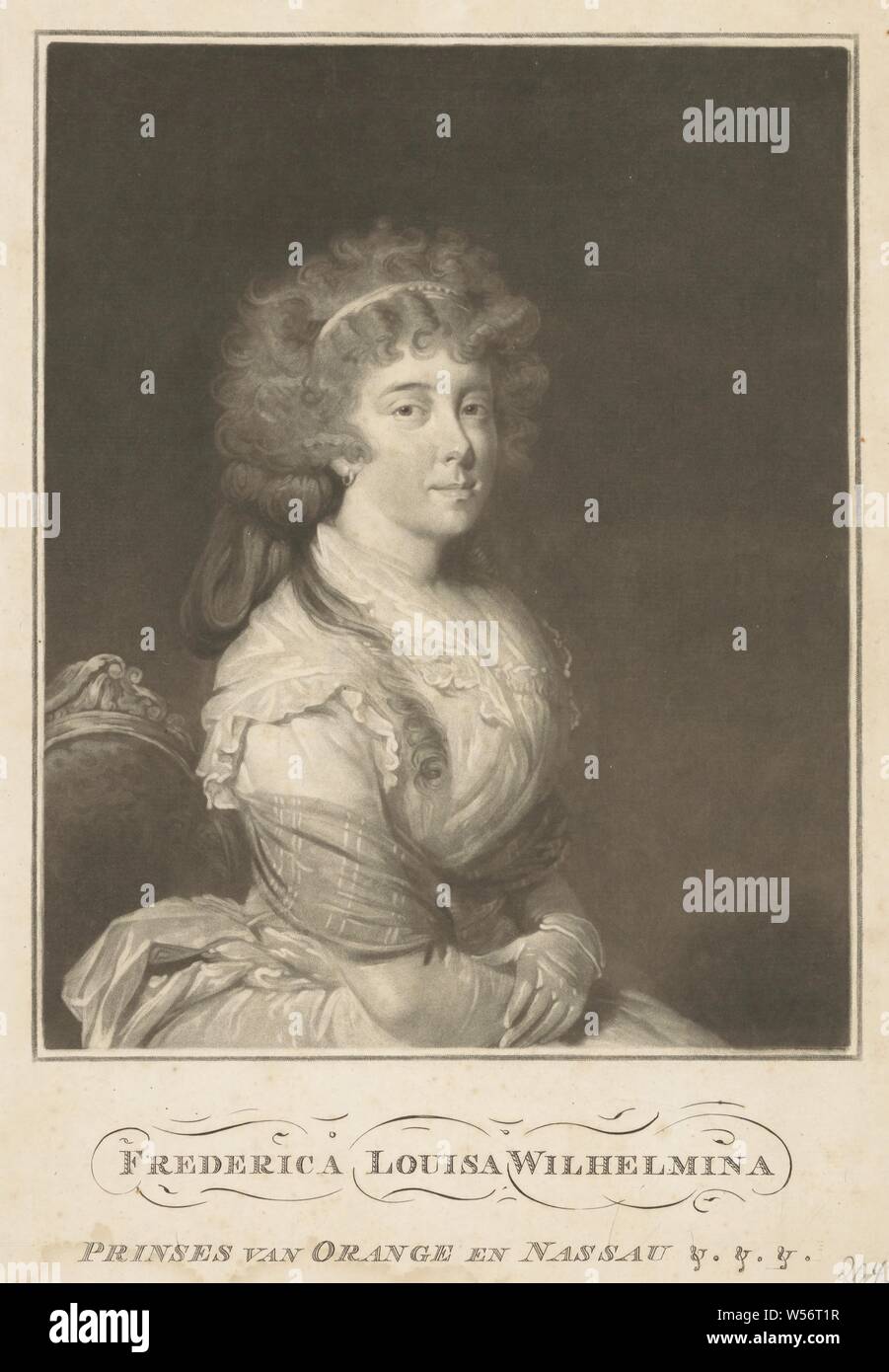 Portrait von Louise, Prinzessin von Oranien-Nassau, Portrait von Louise in einem Rechteck. In den unteren Rand Ihr Name und Titel, Louise (Prinzessin von Oranien-nassau), anonym, Nederlanden, 1785-1849, Papier, H 393 mm x B 273 mm Stockfoto