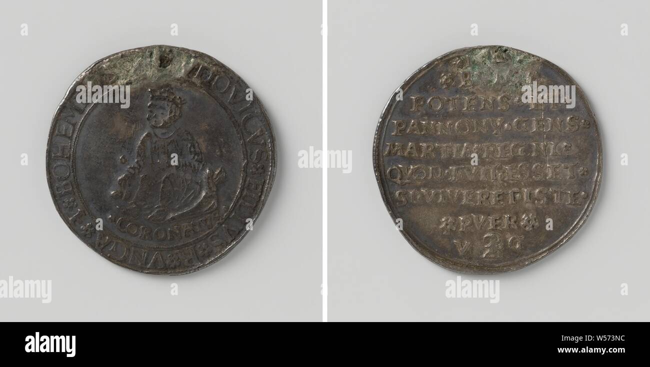 Einreichung der Ungarn von den Türken, eine Medaille zu Ehren von Ludwig II, der verstorbene König von Ungarn und Böhmen, silberne Medaille Vorderseite: sitzen junge mit Krone über Inschrift, in der Beschreibung. Rückwärtsgang: Inschrift, Vladislav Jagiello III (König von Böhmen und Ungarn), anonym, 1508-1544, silber (Metall), markanten (Metallverarbeitung), d 3 cm × w 7.10 Stockfoto