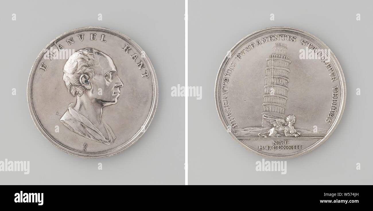 Tod von Immanuel Kant, silberne Medaille. Front: Die man-Büste im Inneren. Rückwärtsgang: Sphinx am Fuße des Turms von Pisa in einer Inschrift sitzen, abgeschnitten: dating, Immanuel Kant, Abraham Abrahamson, Berlin, 1804, silber (Metall), markanten (Metallverarbeitung), d 4,2 cm × w 25,32 Stockfoto