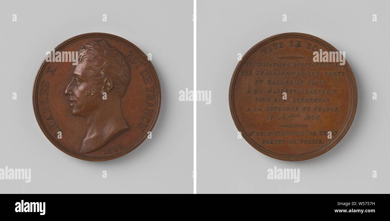 Karl X., König von Frankreich, Medaille, die ihm angeboten werden, die von der Kohle Brenner von Paris, gewann Bronze. Front: Die man-Büste im Inneren. Rückwärtsgang: Inschrift, Paris, Charles X (König von Frankreich), anonym, 1824, bronze (Metall), markanten (Metallverarbeitung), d 3,3 cm × w 22,20 Stockfoto
