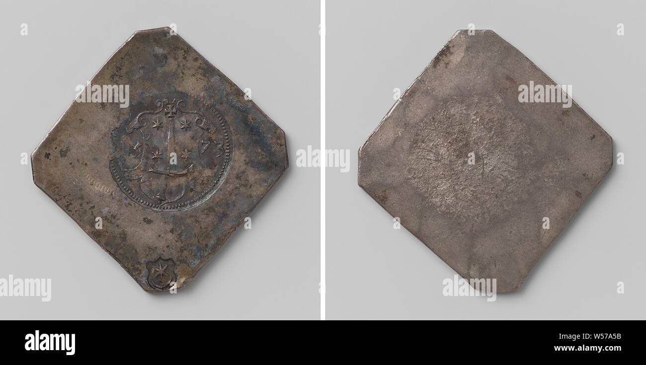 Belagerung von Haarlem, not Währung von zwei Gulden, einseitig, rautenförmige Not Währung mit abgeschrägten Ecken. Vorderseite: Zwei Stempel eine über der anderen, von Unten nach Oben: Stadt Wappen: invertiert Schwert mit zwei Sternen auf beiden Seiten, ein Kreuz in Kartusche auf den Punkt von Schwert zwischen den Jahren innerhalb einer Perle rim, Maker's Mark: Stern und Halbmond. Rückwärtsgang: Leer, Haarlem, anonym, 14-Jun-1573, silber (Metall), markanten (Metallverarbeitung), h 4,1 cm × 3,9 cm × w w 18,91 Stockfoto Belagerung von Haarlem, not Währung von zwei Gulden, einseitig, rautenförmige Not Währung mit abgeschrägten Ecken. Vorderseite: Zwei Stempel eine über der anderen, von Unten nach Oben: Stadt Wappen: invertiert Schwert mit zwei Sternen auf beiden Seiten, ein Kreuz in Kartusche auf den Punkt von Schwert zwischen den Jahren innerhalb einer Perle rim, Maker's Mark: Stern und Halbmond. Rückwärtsgang: Leer, Haarlem, anonym, 14-Jun-1573, silber (Metall), markanten (Metallverarbeitung), h 4,1 cm × 3,9 cm × w w 18,91 Stockfoto