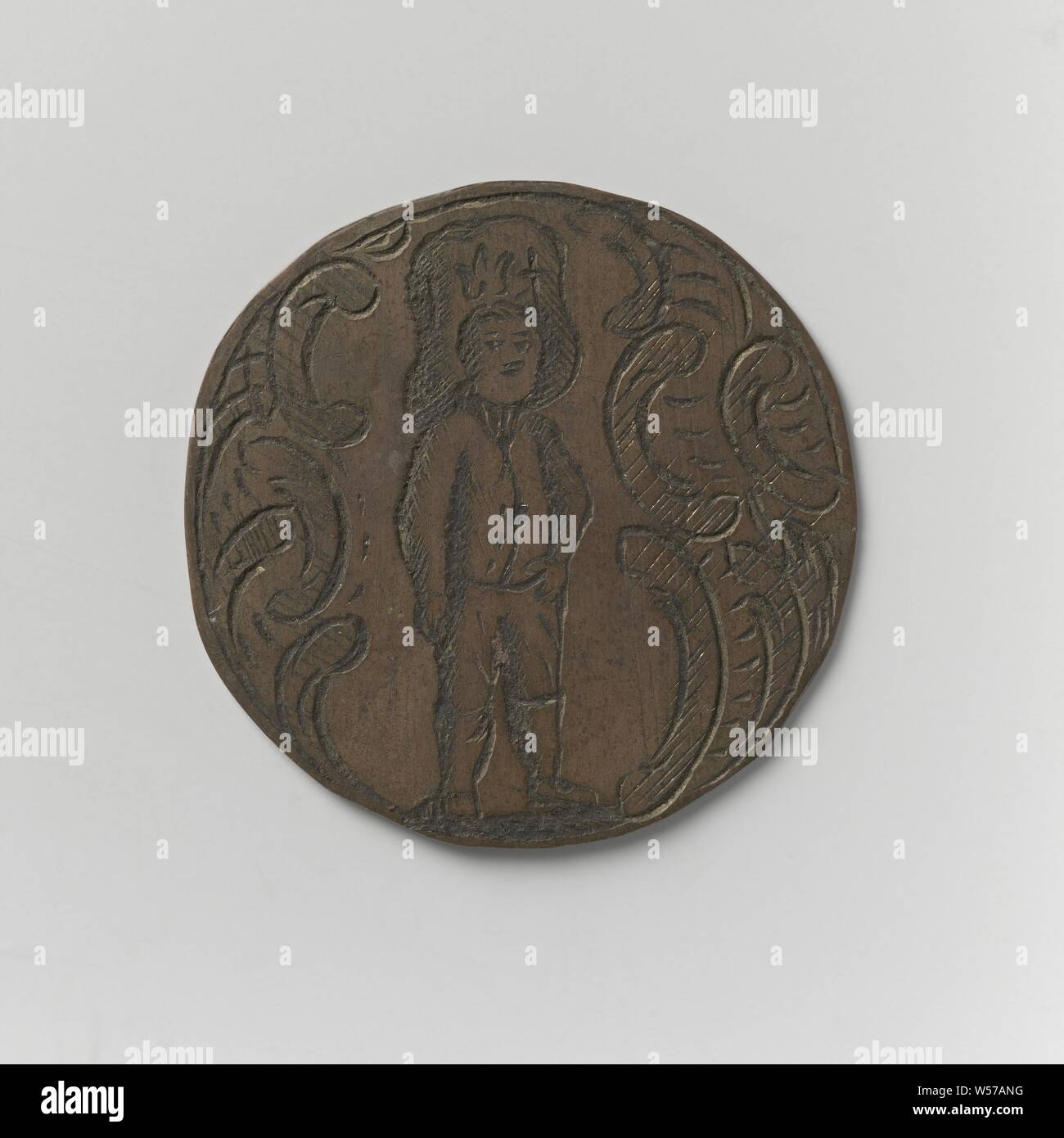 Korendragers-und-dumpingers Gilde von Amsterdam, Guild Token von Hendrik Egelink, Kupfer-Medaille. Vorderseite: Leicht nach rechts Gedreht mit Last auf dem Kopf innerhalb von dekorativen Kante. Rückwärtsgang: Inschrift, Amsterdam, Hendrik Egelink, anonym, 1793, kupfer (Metall), Gravieren, d 3,3 cm × w 3.86 Stockfoto