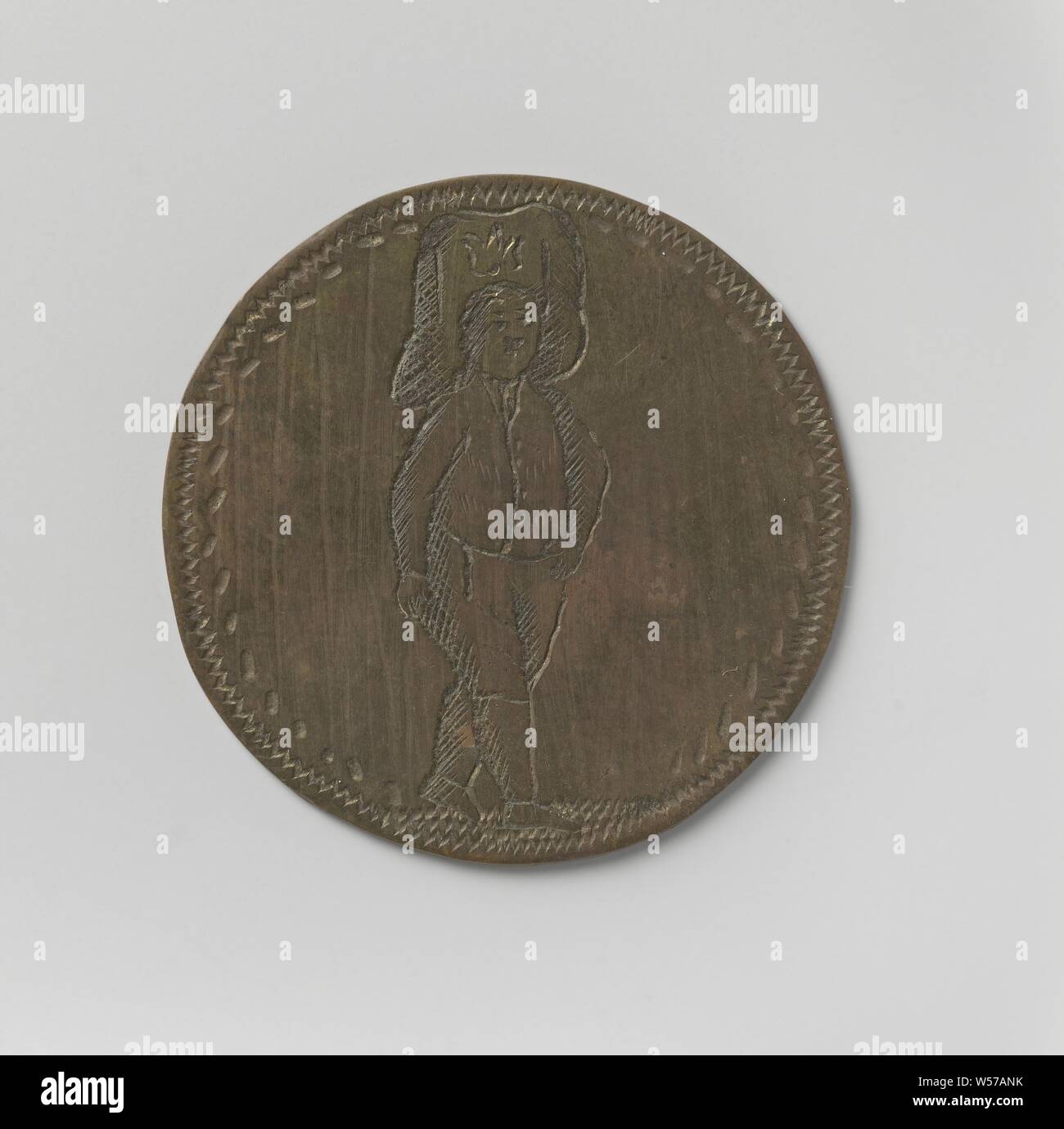 Korendragers-und-ausgießer Gilde von Amsterdam, Guild Medaille von jurrien Sigesmund Hilgendorff, Messing Medaille. Vorderseite: Leicht nach rechts Gedreht mit Last auf dem Kopf innerhalb von dekorativen Kante. Rückwärtsgang: Inschrift, Amsterdam, Jurrien Sigesmund Hilgendorff, anonym, 1793, Messing (Legierung), Gravieren, d 3,3 cm × w 4.17 Stockfoto