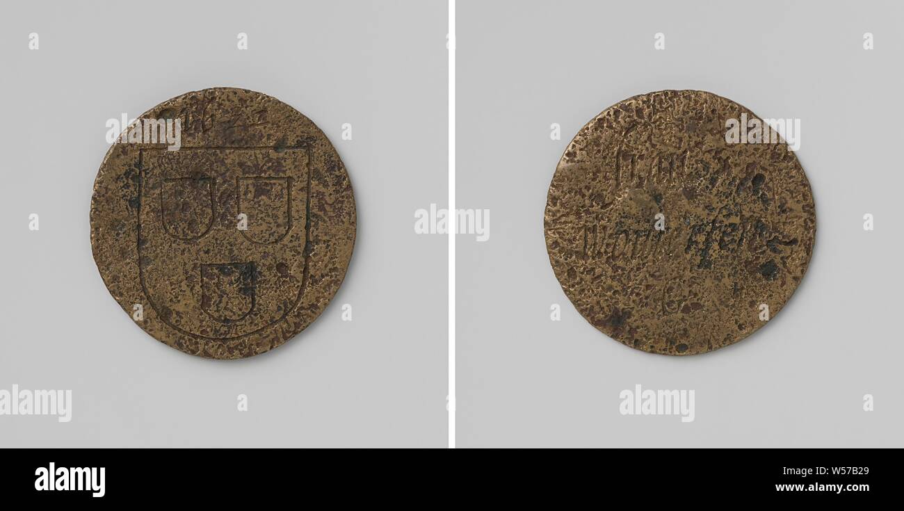 St. Lucas Gilde von Amsterdam, Guild Token von Frans Woutersen, Glaser, Messing Medaille. Vorderseite: Lucas Hitzeschild unter Jahr. Rückwärtsgang: Inschrift, Amsterdam, Frans Woutersen, anonym, 1622, Messing (Legierung), Gravieren, d 2,7 cm × w 5,75 Stockfoto