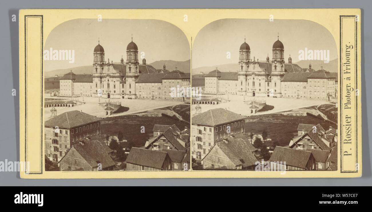 Klosterkirche in Einsiedeln, Schweiz., Papier, Fotopapier, Karton, Eiklar drucken, H 77 mm x B 148 mm Stockfoto