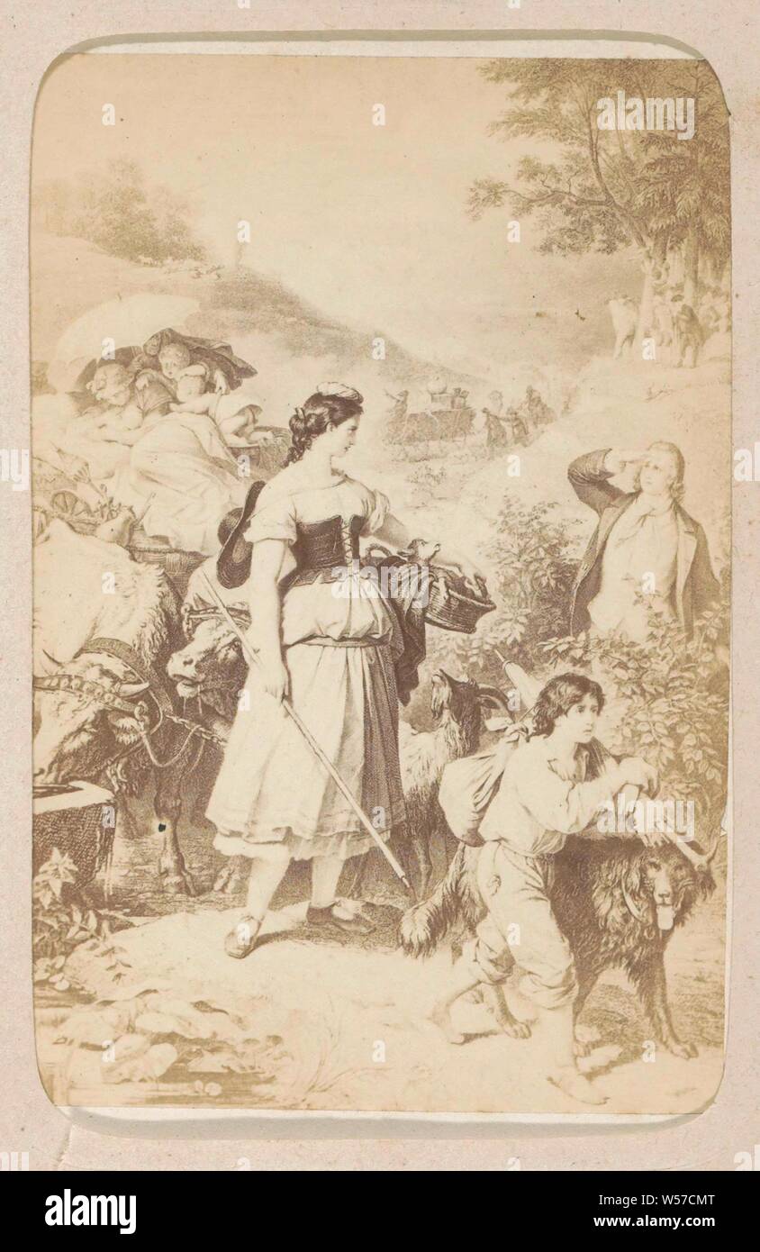 Foto Reproduktion von (vermutlich) einen Druck basiert auf der Arbeit von W. v. Kaulbach: Dorothea (Dorothea und Sterben (Auswanderer) Dorothea Dorothea und Auswanderer) W. von Kaulbach (Titel auf Objekt), Teil des Fotoalbum sterben mit 16 Cartes-de-Visite der weiblichen Figuren aus der Arbeit der JW Goethe., Jugendliche, junge Frau, Maiden, Andries Jager, Amsterdam, C. 1860 - C. 1890, Papier, Fotopapier, Karton, Eiklar drucken, H 77 mm x B 55 mm Stockfoto