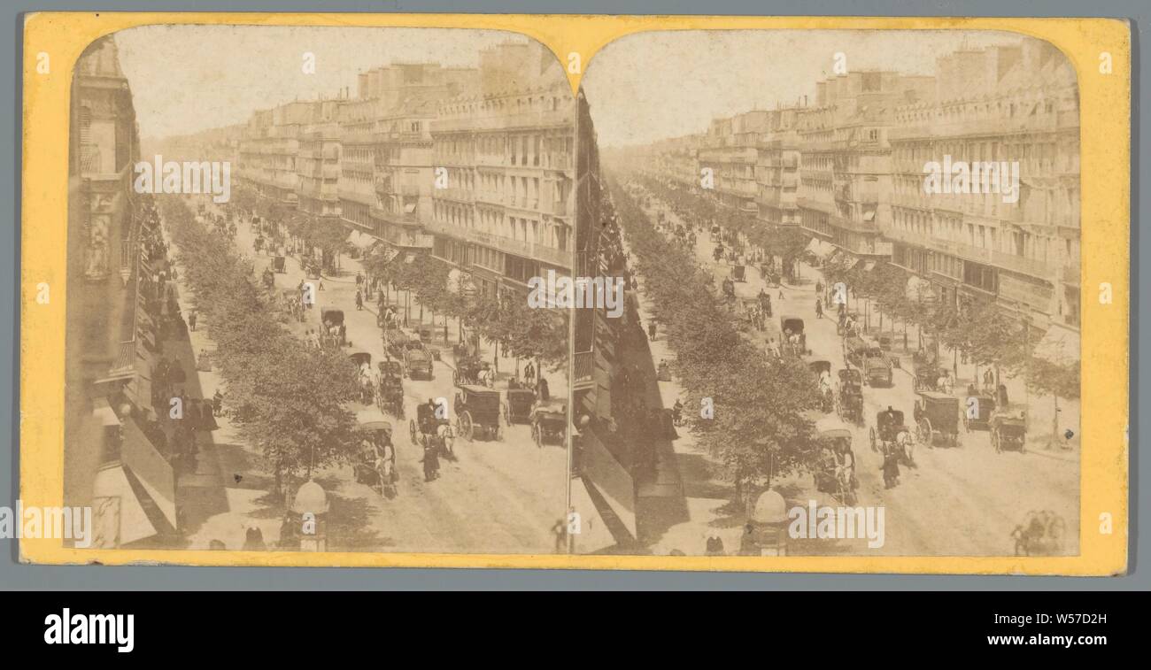 Blick auf den Boulevard de Saint-Gilles und dem Boulevard de Strasbourg in Paris, die Perspektive des Boulevards de Saint-gilles und Straßburg (Titel auf Objekt), Vue Instantanée de Paris (Titel der Serie auf Objekt), Straße, tierischen Traktion, Tieren gezogenen Fahrzeug (Beförderung etc.), Boulevard de Saint-Gilles, Boulevard de Strasbourg, anonyme, Paris, C. 1850 - C. 1880, Fotopapier, Karton, Eiklar drucken, H 86 mm x B 172 mm Stockfoto