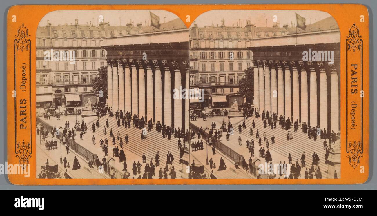 Blick auf das Palais de la Bourse oder Palais Brongniart in Paris, Paris (Titel der Serie auf Objekt), Austausch, Bourse, Fassade (oder Haus oder Gebäude), Palais Brongniart, anonyme, Paris, C. 1850 - C. 1880, Fotopapier, Karton, Eiklar drucken, H 85 mm x B 173 mm Stockfoto