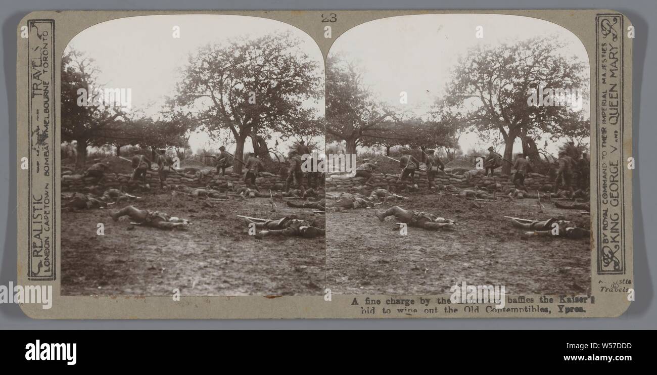 Eine feine Gebühr von den Leicesters Leitbleche des Kaisers Gebote aus dem Alten Contemptibles, Ieper, Soldat, Aufladung, Schlacht zu wischen, realistisch Reisen (auf Objekt erwähnt), Ieper, 1914-1918, Pappe, Fotopapier, Silbergelatineabzug, H 85 mm x B 170 mm Stockfoto