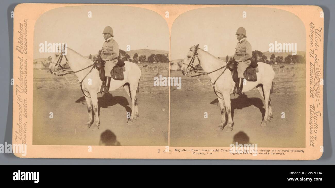 Generalmajor Französisch, das furchtlose Kavallerie Führer, gerade nach dem Besuch der entlassene Strafgefangene, Pretoria, S.A., Underwood und Underwood, 1901 Stockfoto