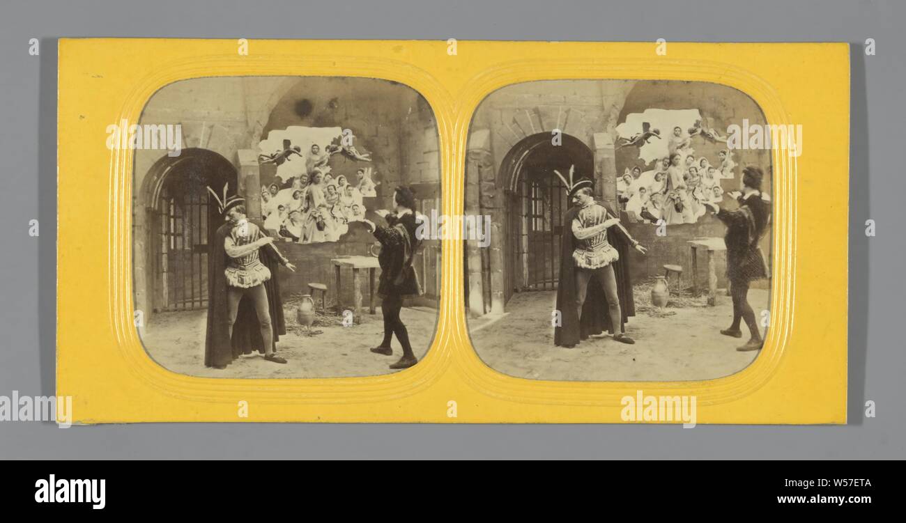 Szene im Schloss: Zwei Männer in historischer Kleidung mit Vision, anonym, 1860-1880 Stockfoto