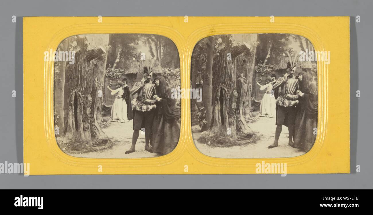 Landschaft im Garten: Zwei wenige Paare in historische Kleidung, anonym, 1860-1880 Stockfoto