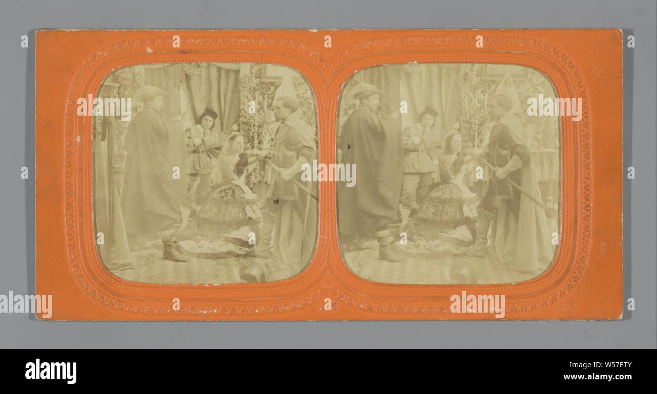 Szene im Salon: Unternehmen in historischer Kleidung, Jules Marinier, 1860 - 1880 Stockfoto