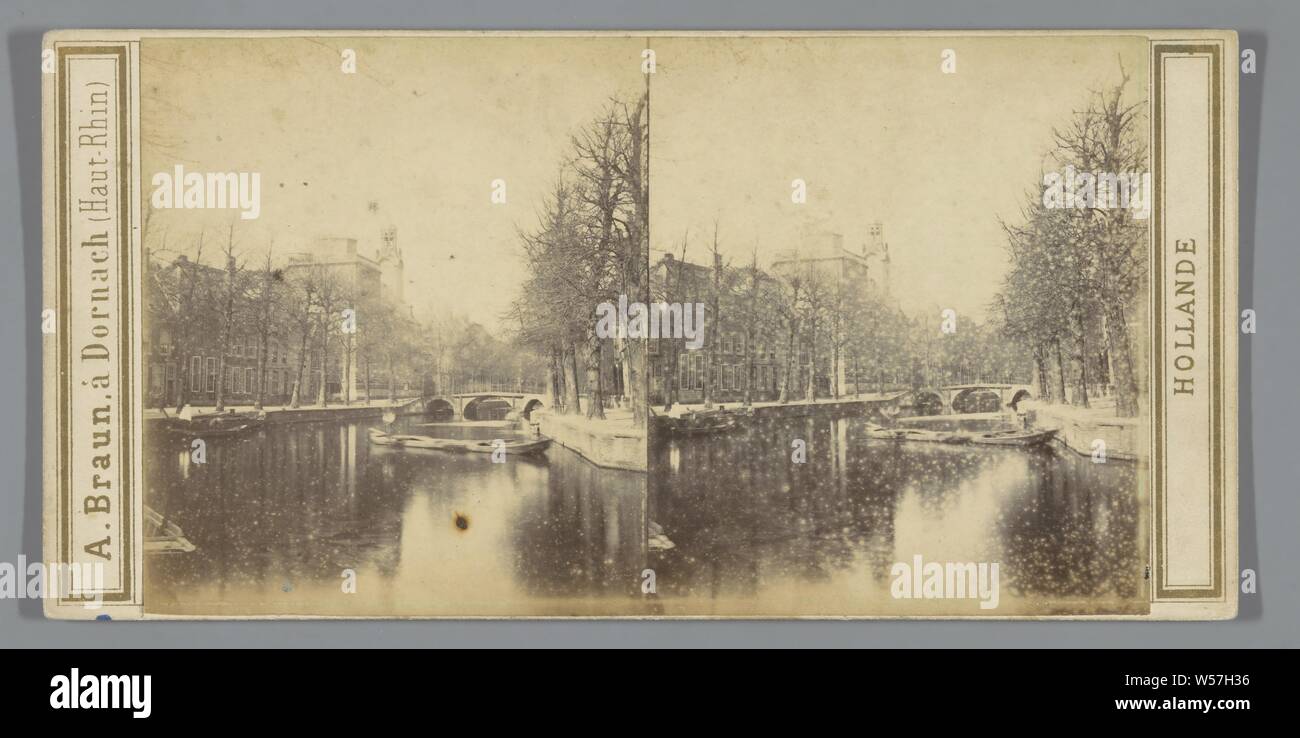 Ansicht der Rapenburg, Leiden, Le Quai du vieux Rhin (Oude Gracht Rhjn), Blick auf die rapenburg im Leiden. Auf der linken Seite der Akademie Gebäude, Rapenburg, Adolphe Braun, Niederlande, 1864 Stockfoto