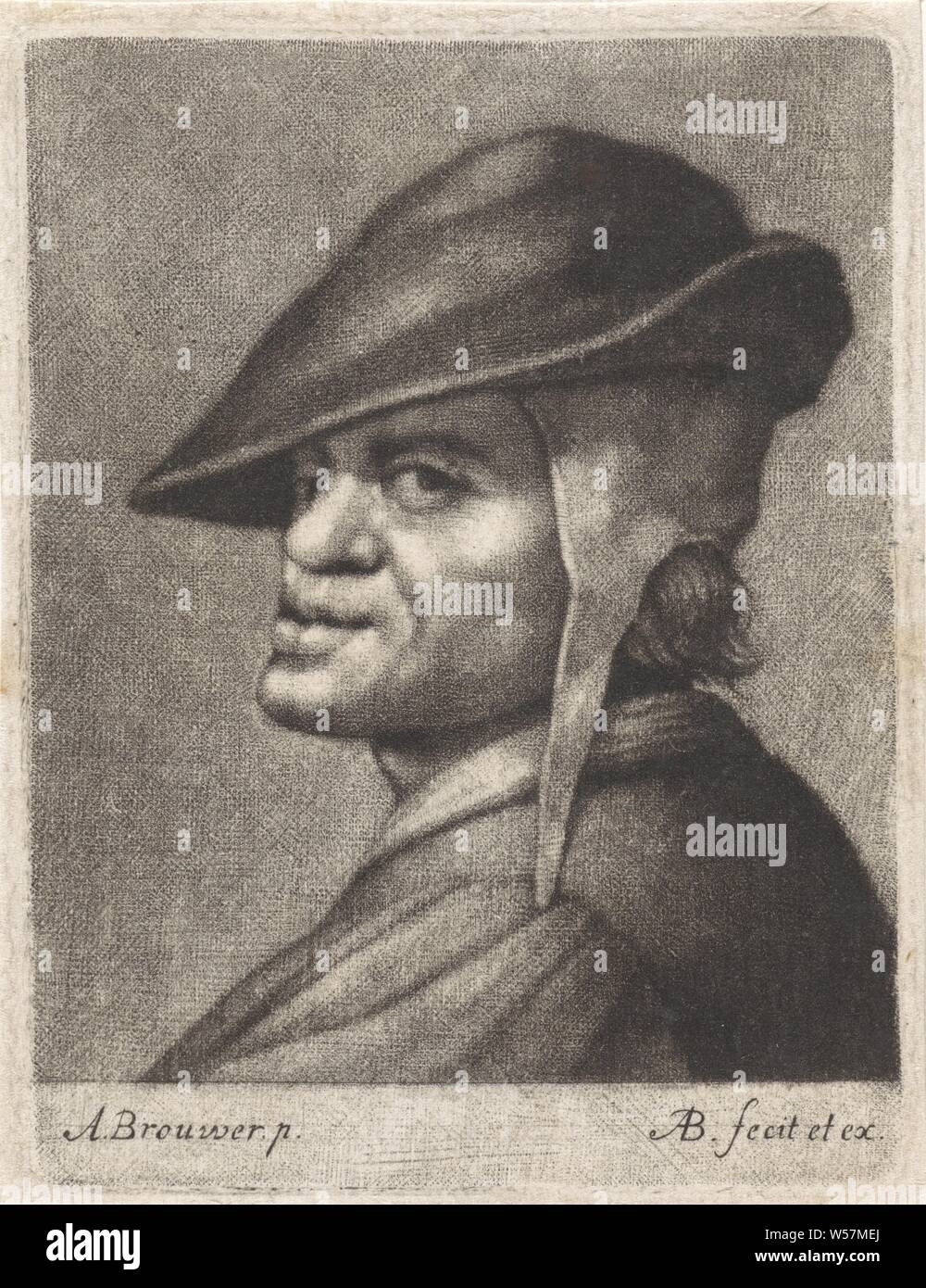 Mann mit dem Filzhut, Kopfbedeckung: Cap (Herren Kleidung), Abraham Bloteling (auf Objekt erwähnt), Amsterdam, 1652 - 1690, Papier, H 105 mm x B 79 mm Stockfoto