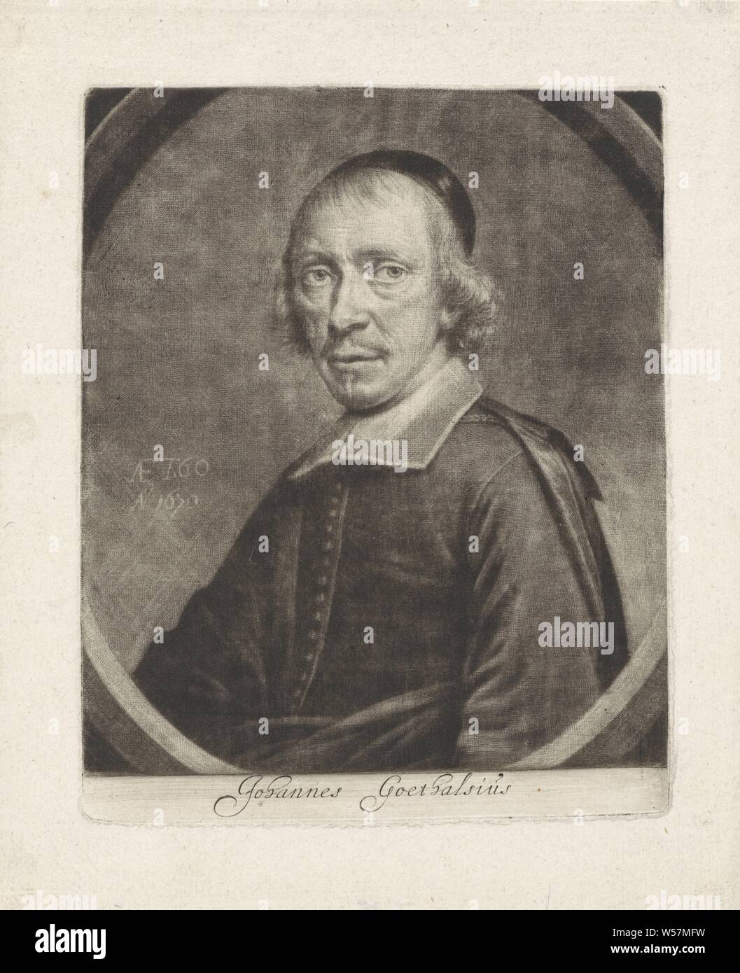 Portrait von Johannes Goethals, Johannes Goethals, Gericht Prediger von Prinz Frederik Hendrik, im Alter von 60 Jahren., Jan Verkolje (I), Delft, 1670, Papier, H 151 mm x B 122 mm Stockfoto