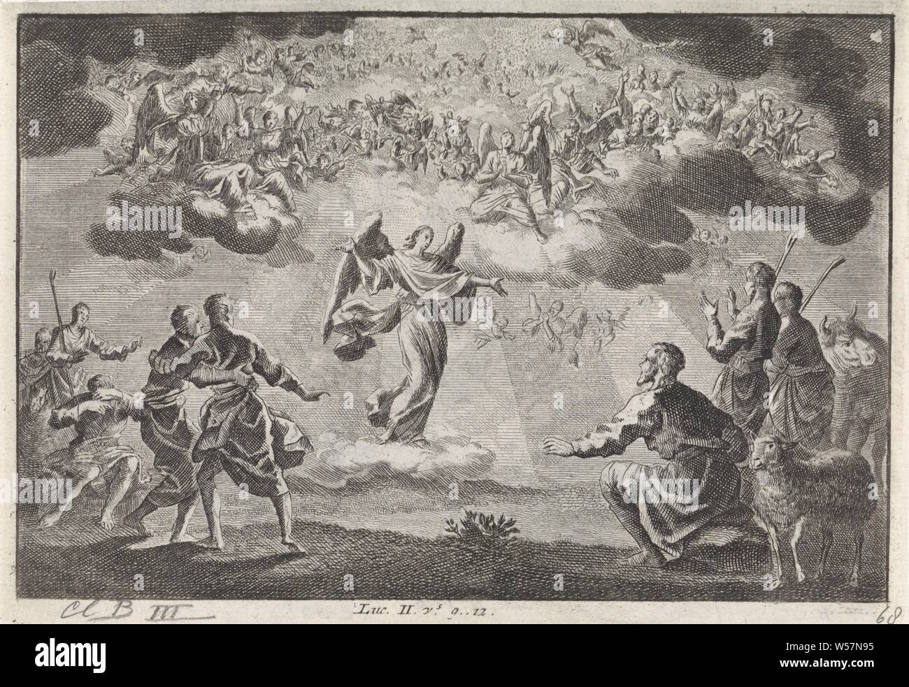Durchsage an die Hirten, Jan Luyken, Amsterdam, 1703-1762, Papier, Ätzen, H 109 mm x B 156 mm Stockfoto