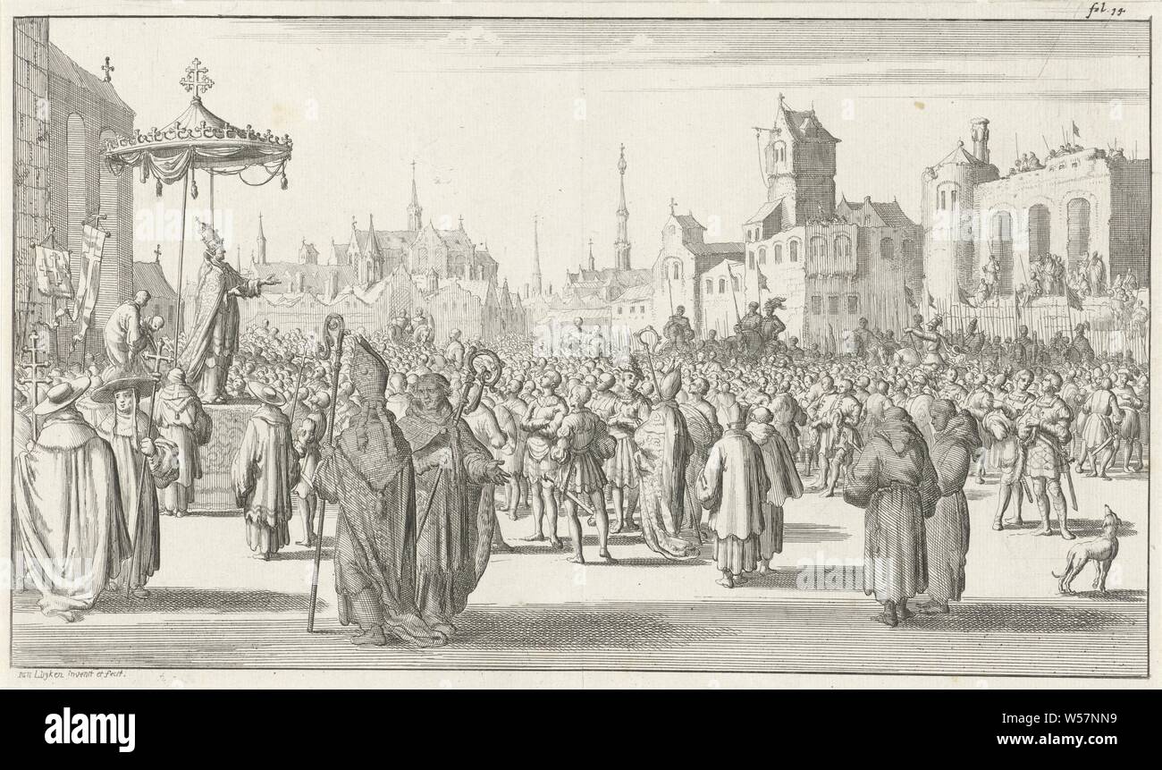 Papst Urban Ii. Verkündet Den Ersten Kreuzzug, Drucken Markiert Oben  Rechts: Fol. 14, Militante Missionierung: Religiöse Kriege, Kreuzzug, Etc.,  Papst Urban Ii., Jan Luyken (Auf Objekt Erwähnt), Amsterdam, 1683, Papier,  Ätzen, H