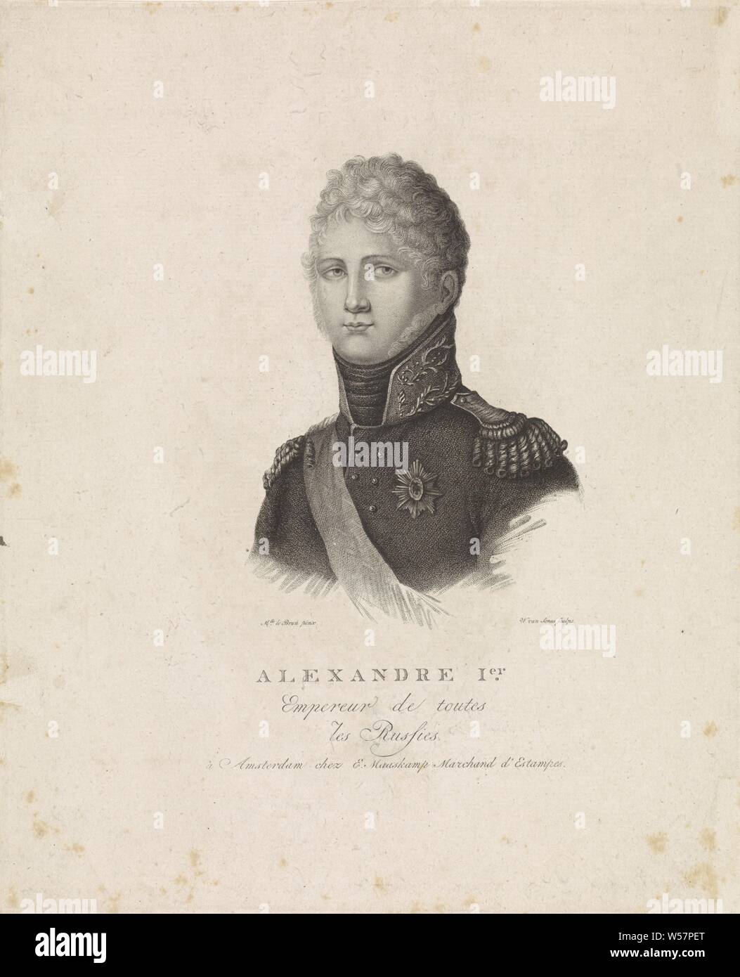 Portrait von Alexander I (Zar von Russland), Willem van Senus (auf Objekt erwähnt), Amsterdam, 1801 - 1834, Papier, Gravur, H 296 mm x B 241 mm Stockfoto