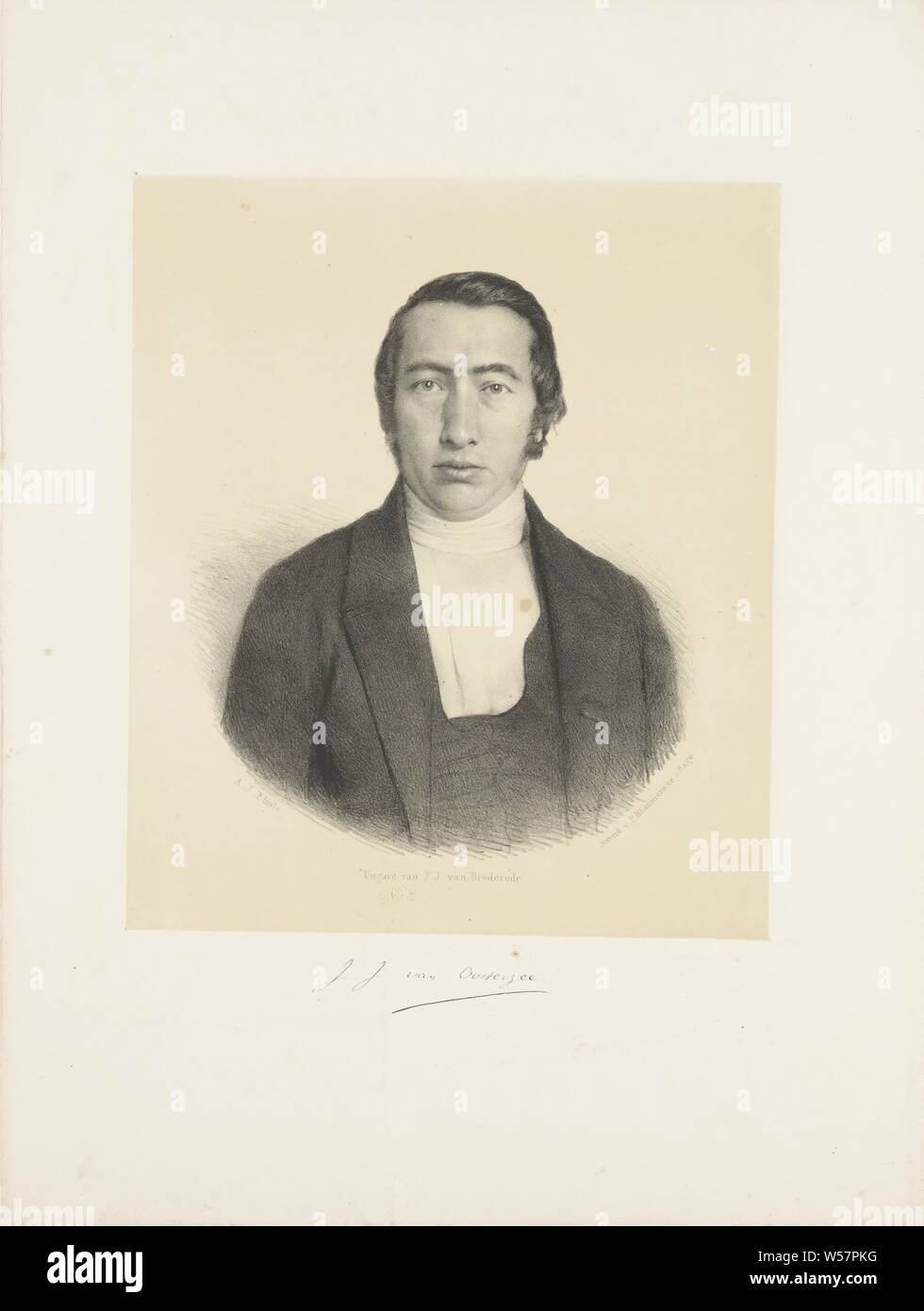 Portrait von Johannes Jacobus van Oosterzee, unter dem Porträt die Signatur der Person dargestellt., historische Personen ((Voll) Büste portrait), Adrianus Johannes Ehnle (auf Objekt erwähnt), 1854, Papier, H 362 mm x B 274 mm Stockfoto