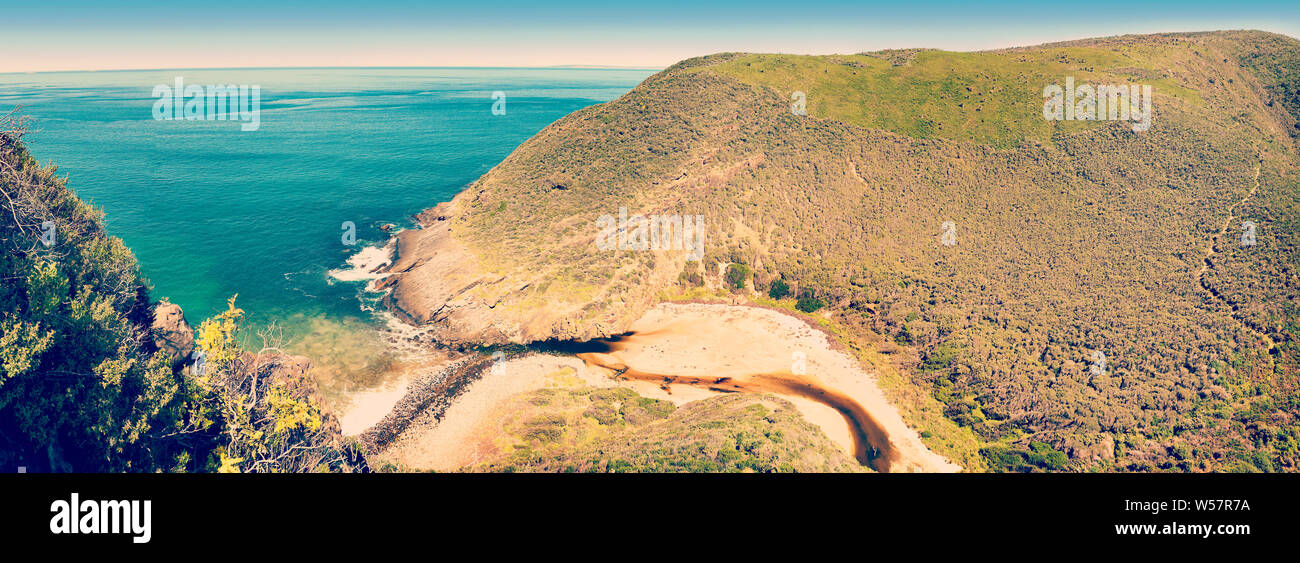 Deep Creek Conservation Park auf der Halbinsel Fleurieu in Südaustralien im Panoramaformat mit retro Instagram stil Filterwirkung Stockfoto