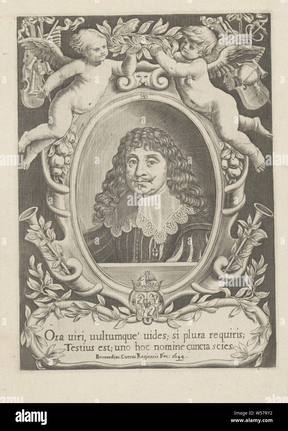 Porträt eines Mannes, anonyme historische Person dargestellt, Bernardino Curti (auf Objekt erwähnt), Italien, 1644, Papier, Ätzen, H 218 mm x B 159 mm Stockfoto