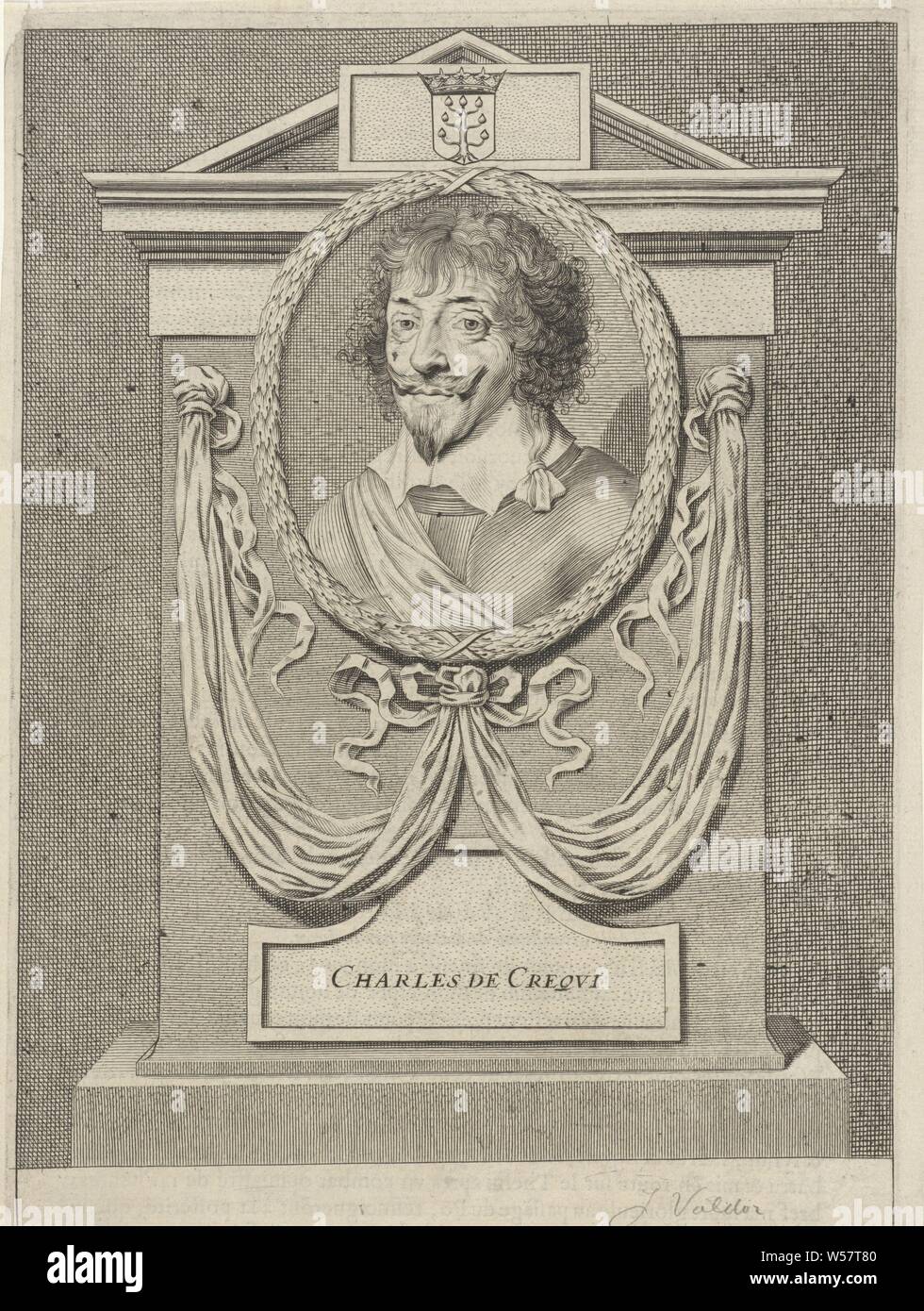 Porträt von Charles de Crequi Porträts der Könige, Fürsten und Generäle (Titel der Serie), Johannes Valdor (II), Paris, 1649, Papier, Gravur, H 270 mm x B 197 mm Stockfoto