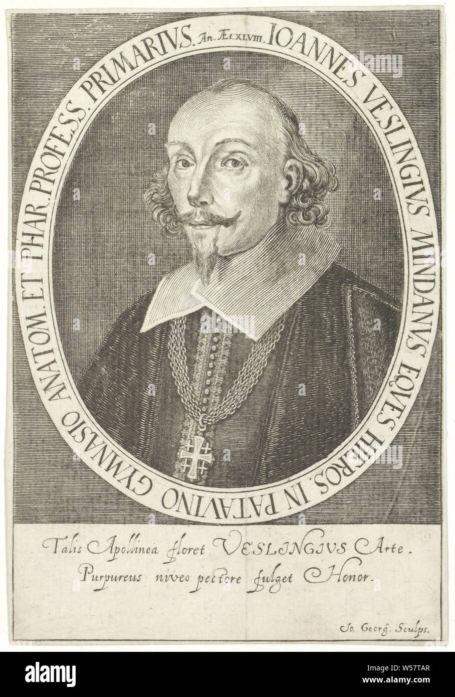 Portrait von Johannes Wesling, historische Personen, Arzt, Arzt, Johannes Wesling, Giovanni Georgi (auf Objekt erwähnt), Italien, C. 1600 - C. 1699, Papier, Gravur, H 165 mm x B 114 mm Stockfoto