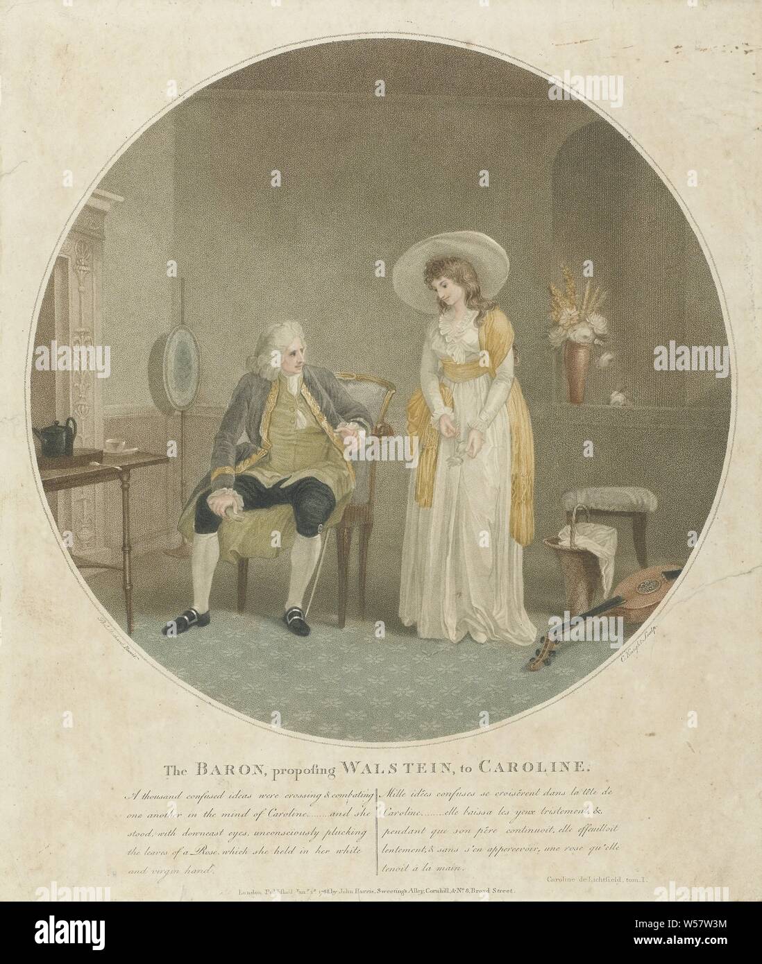 Der Baron schlägt Walstein zu Carolina zu Th. Stothard, Charles Knight, London, 1753-1830, Papier Stockfoto