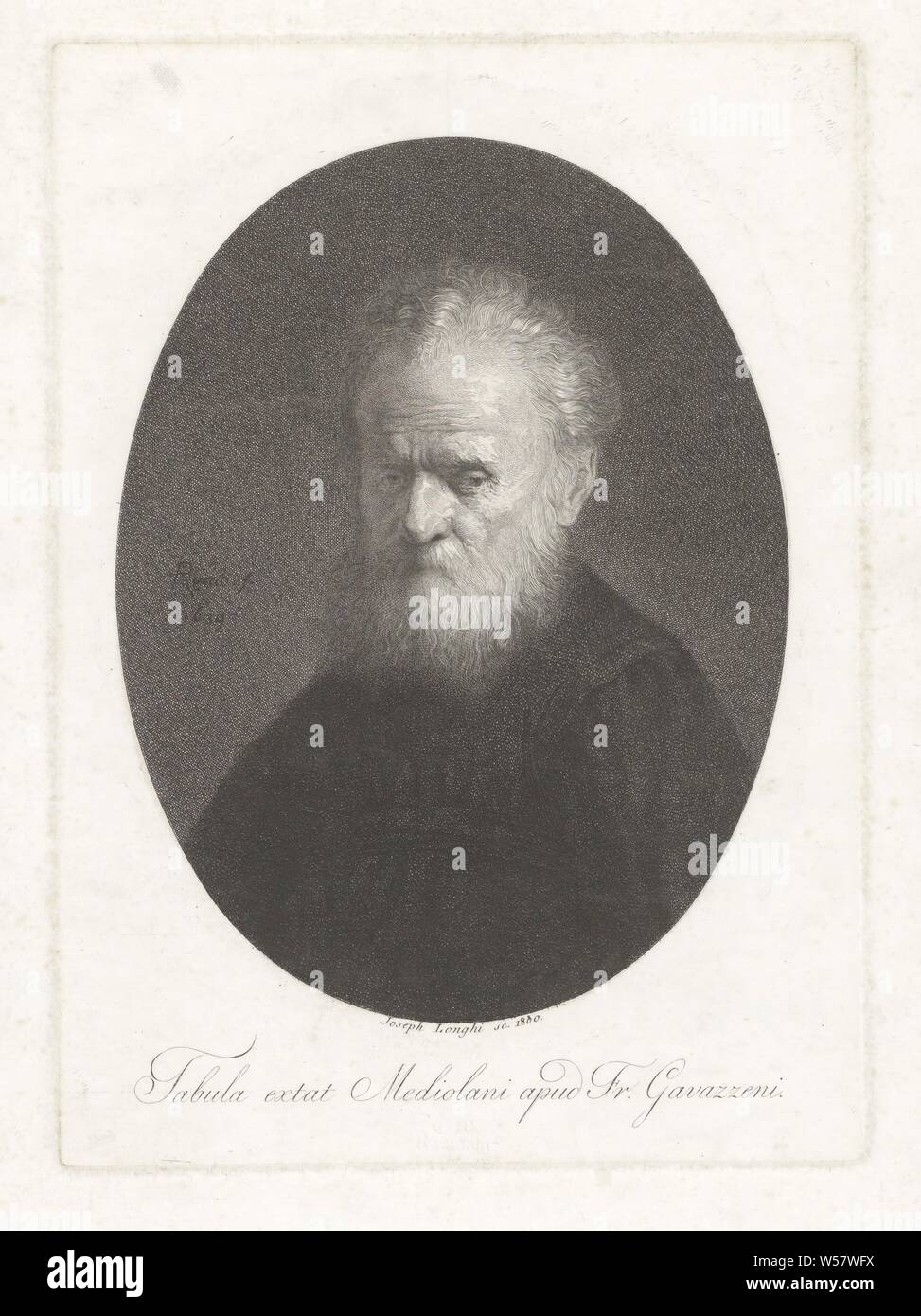 Alter Mann mit Bart, anonyme historische Person dargestellt, alter Mann, Giuseppe Longhi (auf Objekt erwähnt), Italien, 1800, Papier, Ätzen, H 279 mm x B 201 mm Stockfoto