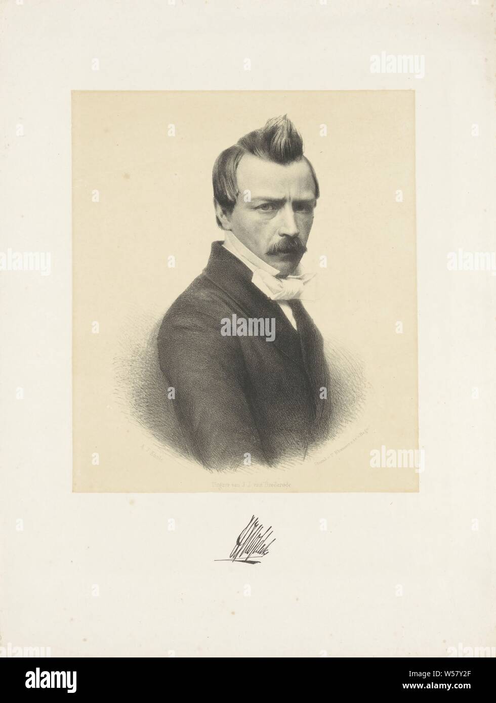 Bildnis eines unbekannten Mannes, die Person dargestellt ist auf der rechten Seite verwendet. Er trägt eine helle Krawatte. Unter dem Portrait sind Signatur., historische Personen ((Voll) Büste portrait), Adrianus Johannes Ehnle, 1829-1863, Papier, H 364 mm x B 275 mm Stockfoto