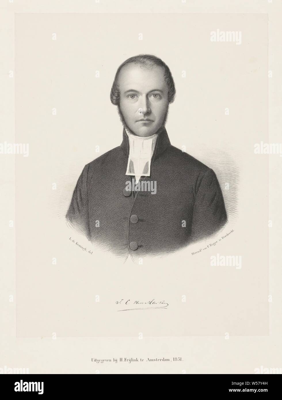 Portrait von Jacob Cornelis van Marken, unter dem Porträt die Signatur des Porträtierten, historische Personen ((Voll) Büste portrait), Leonard de Koningh (auf Objekt erwähnt), 1851, Papier, H 510 mm x B 370 mm Stockfoto