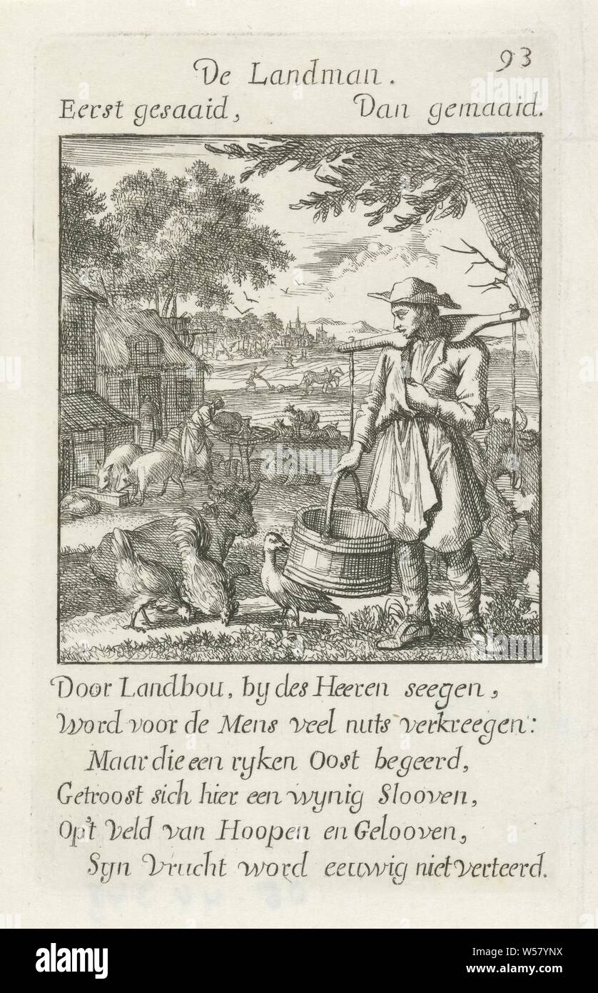 Boer De Landman (Titel auf Objekt) Der Menselyk Bedryf (Titel der Serie), der Landwirte, der Caspar Luyken, Amsterdam, 1694, Papier, Ätzen, H 142 mm x B 86 mm Stockfoto