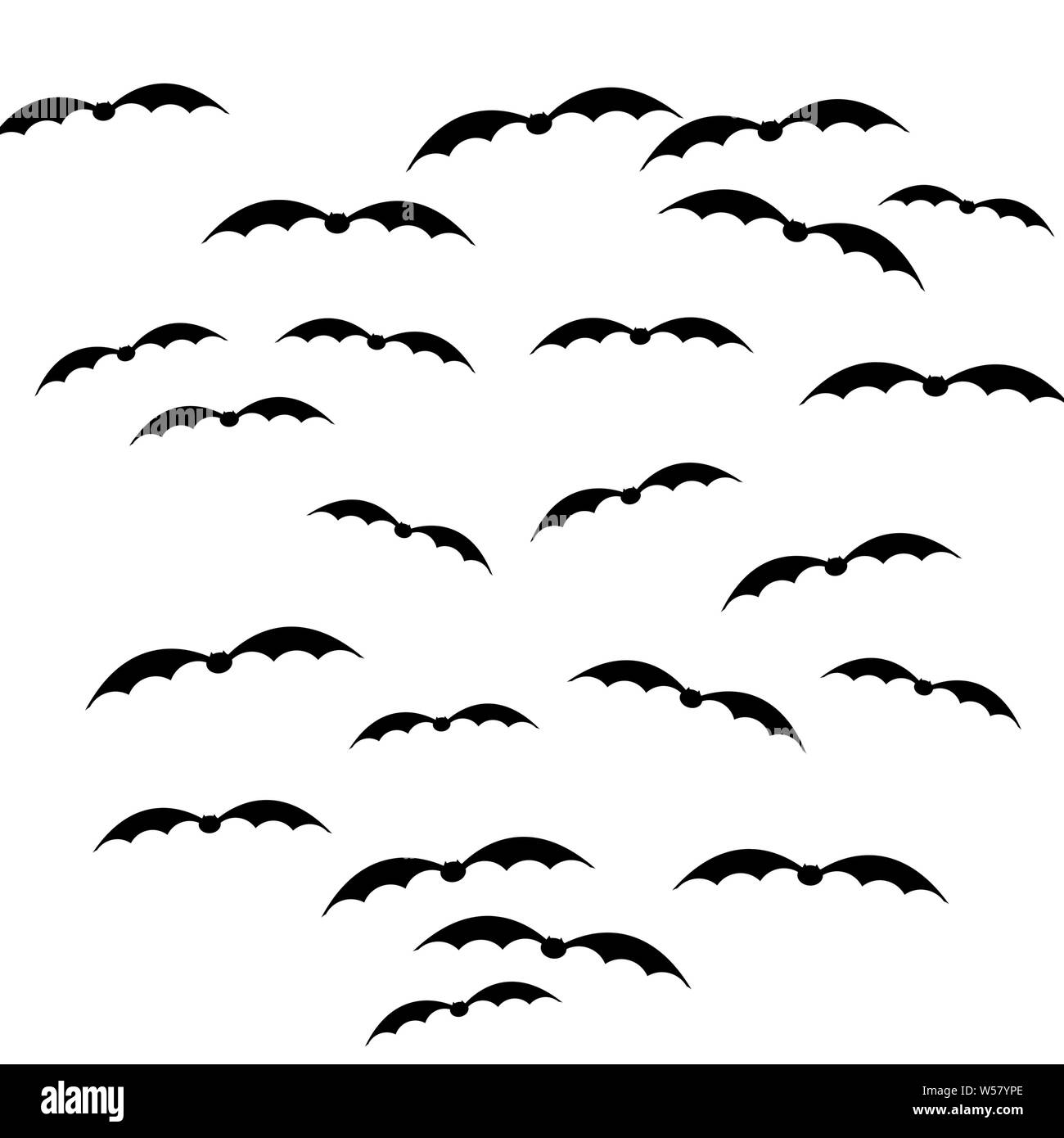 Halloween Dekoration. Cartoon Silhouetten von fliegenden Fledermäuse auf weißem Hintergrund. Stockfoto