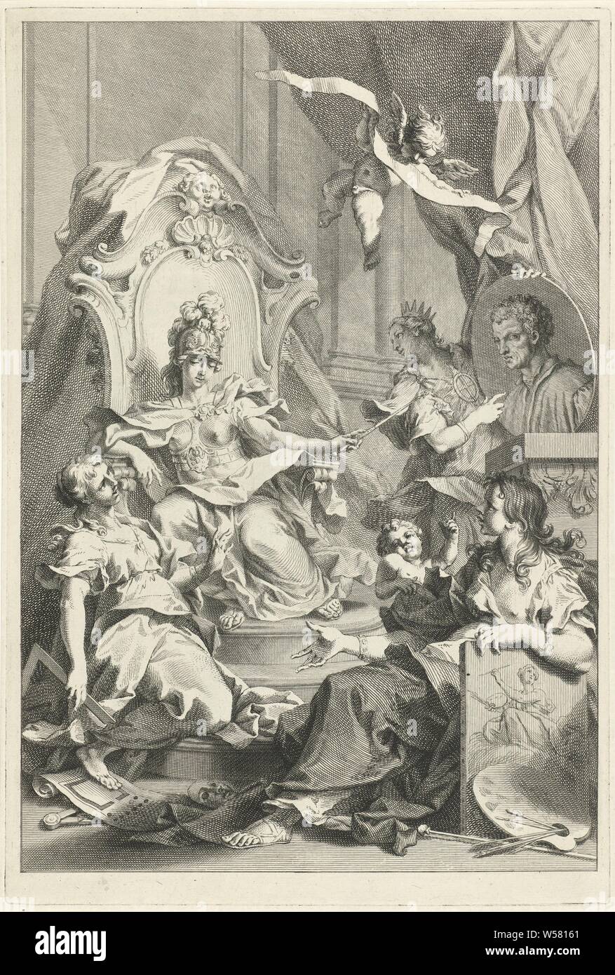 Allegorische Titelseite mit dem Portrait von Leon Battista Alberti, Bernard Picart, Amsterdam, 1726, Papier, Gravur, H 366 mm x B 245 mm Stockfoto