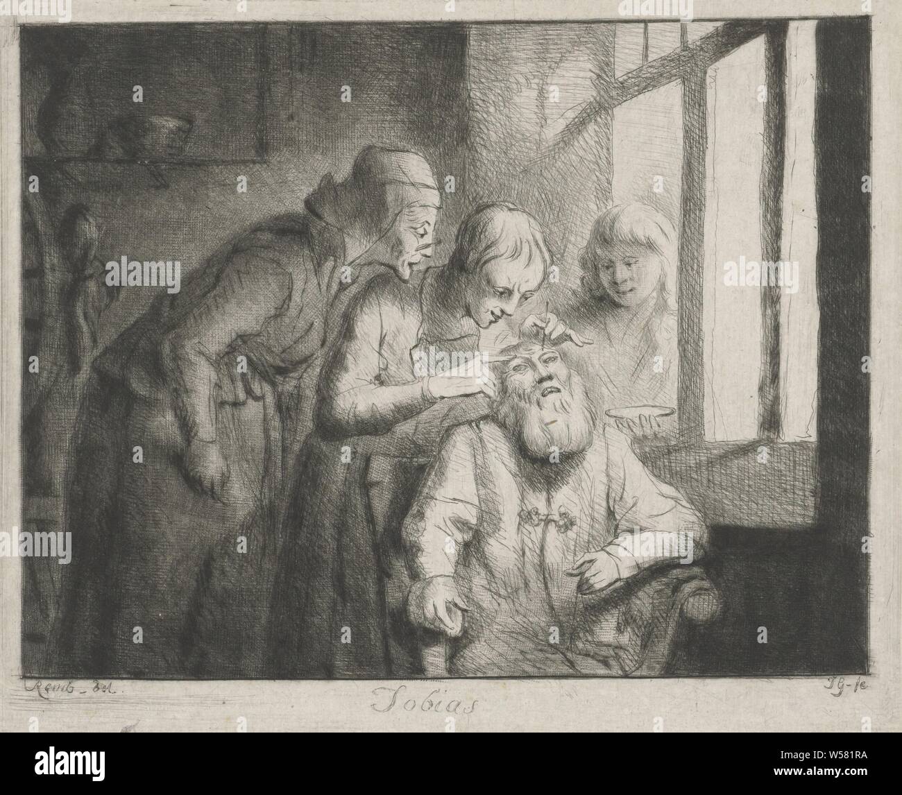 Benjamin Abraham Jakob Liebkosungen Liebkosungen Isaac, Rembrandt van Rijn (auf Objekt erwähnt), 1635-1639, Papier, Ätzen, H 116 mm x B 89 mm Stockfoto