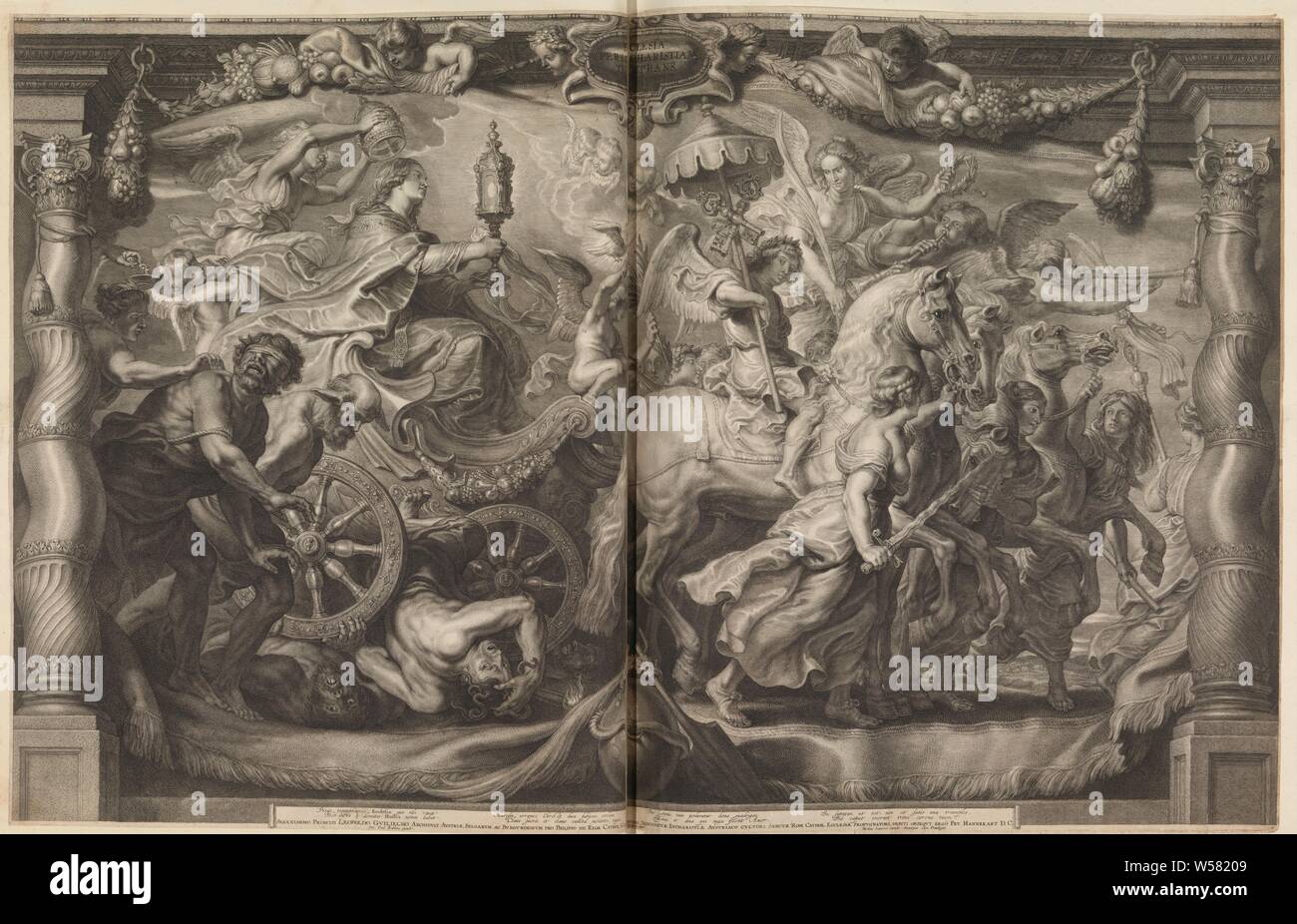 Der Sieg der Kirche, die durch die Eucharistie, (Geschichte der) Silen, Schelte Adamsz. Bolswert, 1596-1659, Papier, Gravur Stockfoto