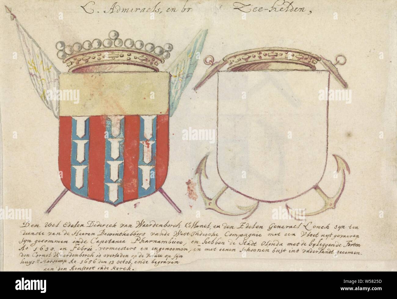 Diderick van Waerdenborch das Wappen, C. 1500 - C. 1700, Papier, Tusche, Aquarell (Lack), Kreide, Pinsel, h 96 mm × 140 mm. Stockfoto
