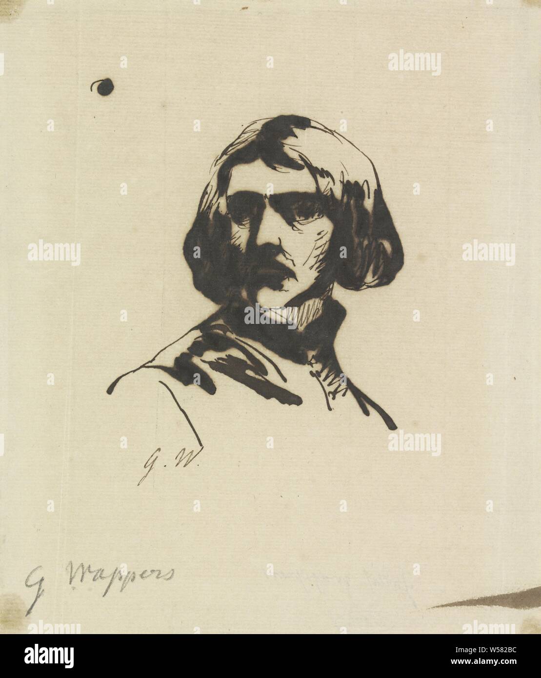 Des Menschen Porträt, anonyme historische Person allein dargestellt, Gustave Wappers, 1813-1874, Papier, Tinte, Kugelschreiber, H 182 mm x B 155 mm Stockfoto