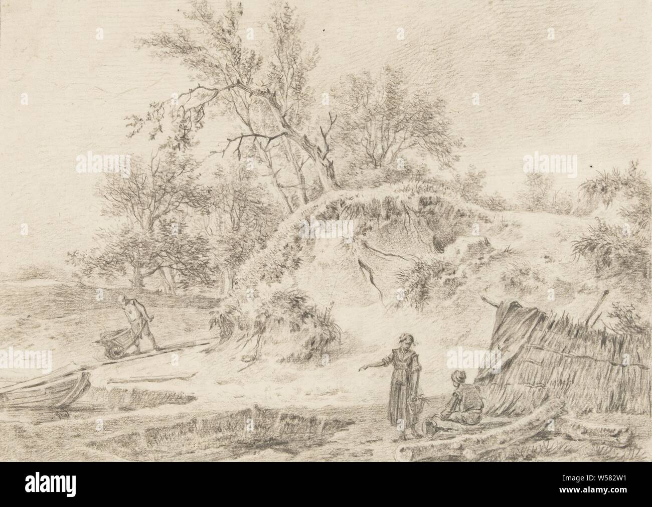 Die zanderij von Herrn Hoopen, Dünen, Meer (nicht sichtbar), in den Dünen, die Namen der Städte und Dörfer (mit Namen), Haarlem, Pieter Pietersz. Barbiers, C. 1759 - 1842, Papier, Kreide, H 216 mm x B 300 mm Stockfoto