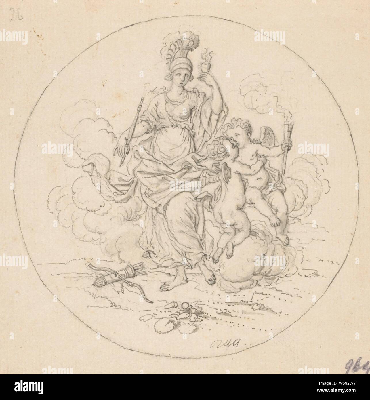 Allegorie der Liebe (in Box mit 43 Zeichnungen), (personifikationen und symbolische Darstellungen von) Liebe,'Amore (secondo Seneca)" (Ripa) (allegorischen Szene, d. h. zwei oder mehr Personifikationen in einer Aktion beteiligt), Louis Fabritius Dubourg, 1744, Papier, Tinte, Bleistift, Pinsel, H 121 mm x B 121 mm Stockfoto