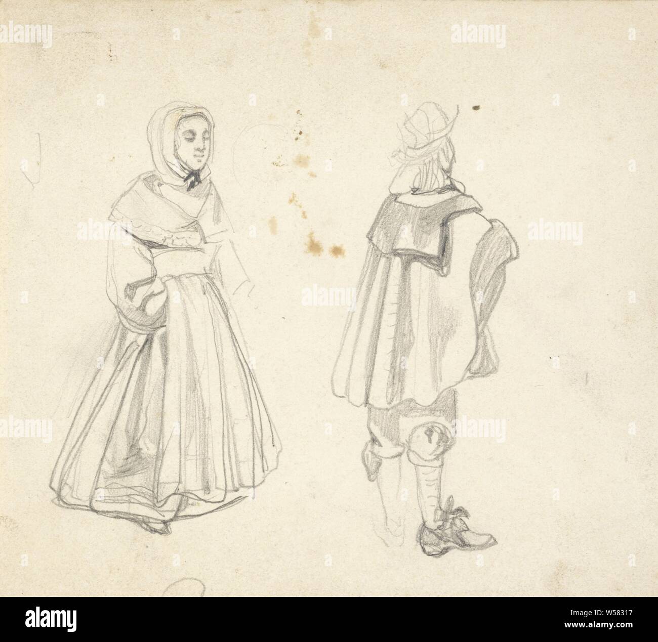 Studie von Mann und Frau in der Kleidung des 17. Jahrhunderts, Johannes Bosboom, 1827-1891, Papier, Bleistift, H 158 mm x B 172 mm Stockfoto