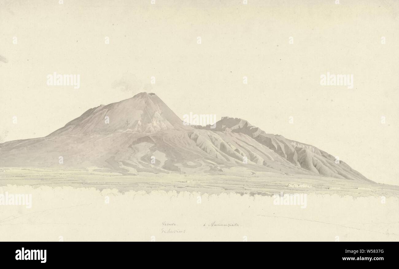 Den Vesuv eine Ansicht oder den Vesuv, Zeichnung aus einer Gruppe von 46 Zeichnungen und Studien von Vor allem stadtansichten und Landschaften in und um Rom., Berge, Vulkan, den Vesuv, Josephus Augustus Knip, Italien, C. 1811, Papier, Graphit (Mineral), Aquarell (Lack), Bürste, H 266 mm x B 430 mm Stockfoto