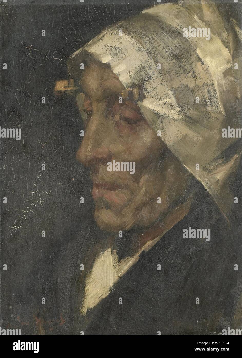 Fischerin, Studie der Kopf eines alten Fischerin, der mit einem weißen Kappe links., Marinus van der Maarel, 1880-1900, Leinwand, Ölfarbe (Lack), h 40,5 cm x W 30,2 cm x T 3,4 cm, d 10,8 cm Stockfoto