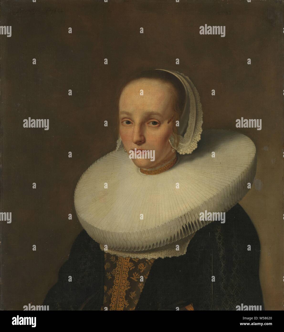 Anna van der (1609-1650), Porträt von Anna van der Funktioniert, Frau von Jan de Hooghe. Büste nach links, ein Mühlstein Kragen, historische Personen - BB-Frau, Anna van der, Paulus Hennekyn, 1658, Leinwand, Ölfarbe (Lack), h 67 cm x W 61,5 cm, d 7,5 cm Stockfoto