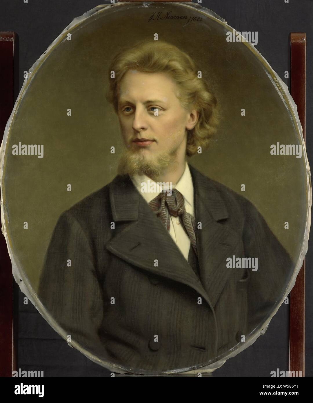 Portrait von Jacques Fabrice Herman Perk (1859-1881), Porträt des Dichters Jacques Perk (1859-1881). Büste in Oval, nach einem Foto von A. Greiner von März 1880., Johan Heinrich Neuman, 1882, Leinwand, Ölfarbe (Lack), h 80 cm x W 60 cm d 7,5 cm Stockfoto