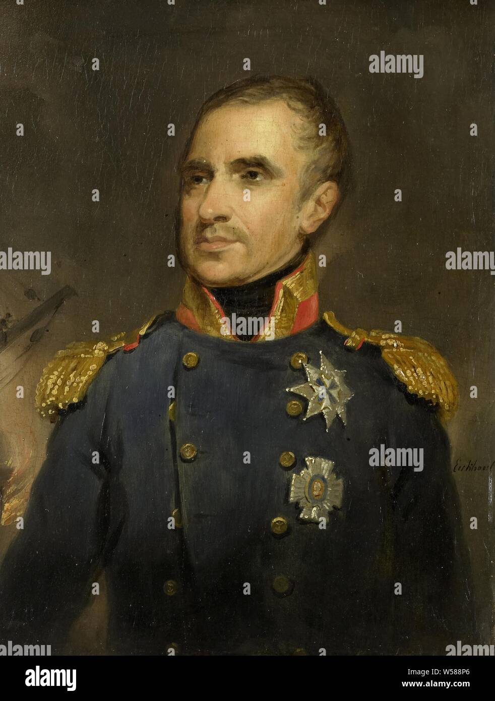 Jonkheer Theodorus Frederik van Capellen (1762-1824), Vice Admiral und Kommandierender Offizier der Niederländischen Geschwader aus Algier, 1816, Porträt von Gouverneur Theodorus Frederik van Capellen, Vice Admiral und Oberbefehlshaber der Niederländischen Geschwader für Algier im Jahr 1816. Büste in Uniform, mit Dekorationen des militärischen Ordnung und die Badewanne bestellen. gentleman Theodorus Frederik van Capellen, Jakob Joseph Eeckhout, 1835, Panel, Ölfarbe (Lack), h 31 cm x W 23,8 cm, d 6,3 cm Stockfoto